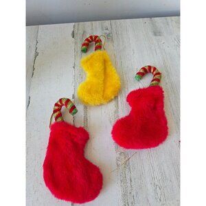 Vintage stocking candy‎ cane ornament fleece set Xmas tree